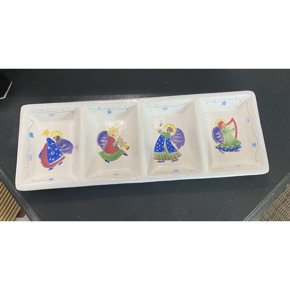 BLOCK ANGELICA 4 PART SNACK TRAY RELISH TRAY CHRISTMAS DEB MORES ANGELS NEW